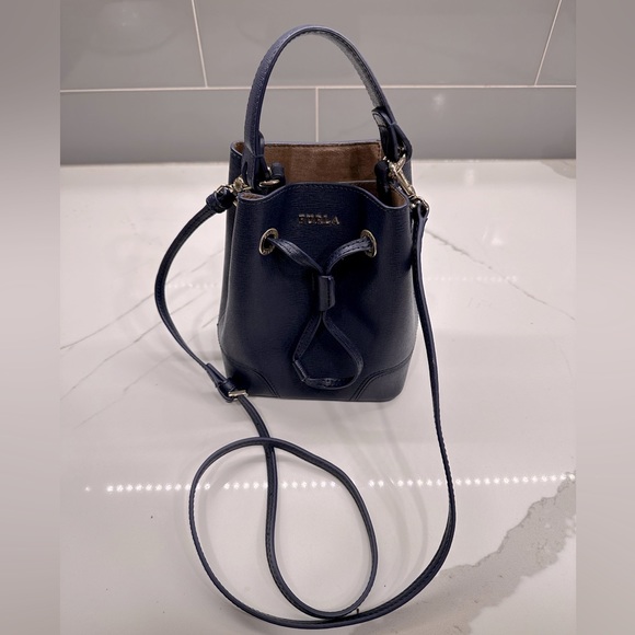 Furla Women's Stacy Mini Drawstring Bucket Bag Blue/Navy - Picture 2 of 16